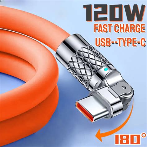 120w Super Fast Charging Cable Usb Type C Cable 180 Degree Rotating Elbow Data Cable Samsung