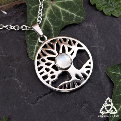 Collier M Di Val Arbre De Vie En Acier Inoxydable Et Pierre Naturelle