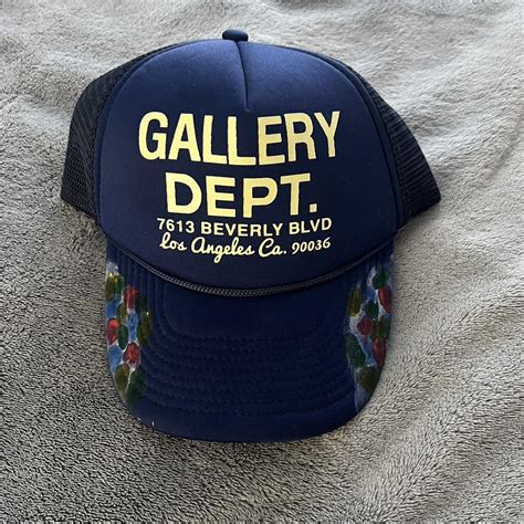 Navy Blue Gallery Dept Hat With Paint Depop