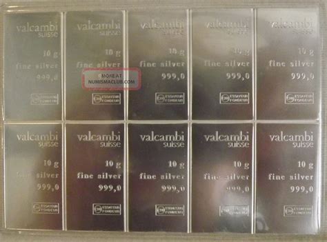 Valcambi Suisse 10 X 10g 100g 999 Combibar™ 100 Grams Pure 999
