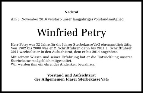 Traueranzeigen Von Winfried Petry Rz Trauer De