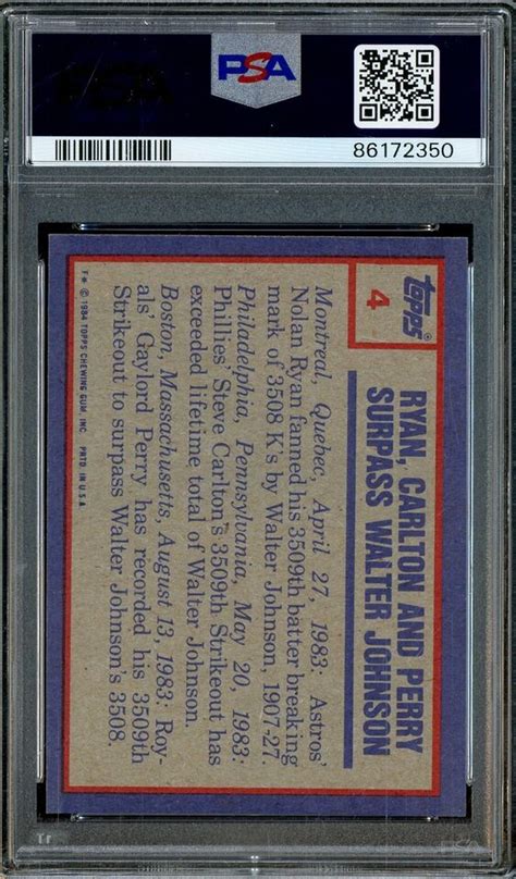 Topps Nolan Ryan Steve Carlton Gaylord Perry Hof Psa Gem