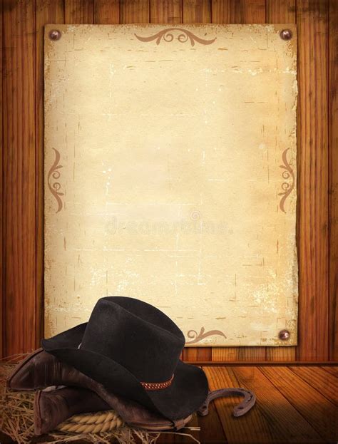 Western Background With Cowboy Clothes And Old Paper For Text Stock