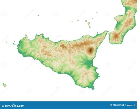 Physical Map And Satellite View Of Sicily Region Italy Stock