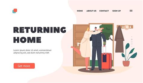 Premium Vector Returning Home Landing Page Template Happy Wife Meet