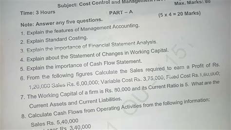 Degree 6th Sem Ou Cost Control And Management Accounting Question Paper