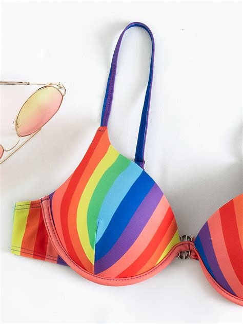 China Womens 3 Piece Bikini Set Amazon Swimsuits Rainbow Printed Bathing Suits With Cover Up