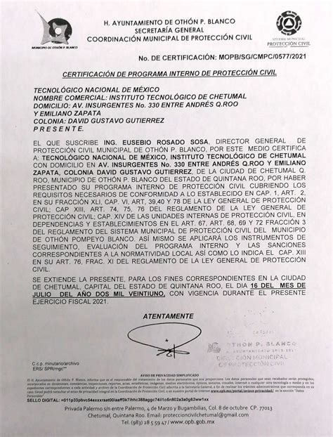 Certificación del Programa Interno de Protección Civil