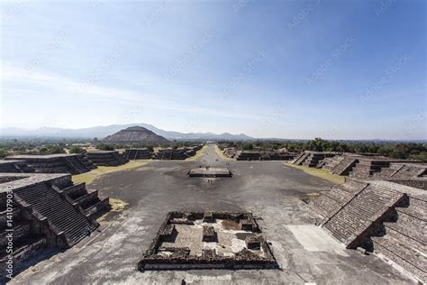 Plaza De La Luna Square And The Pyramid Of The Sun Piramide Del Sol In Teotihuacan Mexico