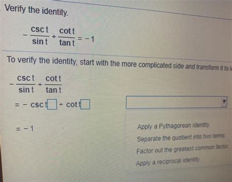 Solved Verify The Identity Csct Cott Sint Tant To Verify Chegg