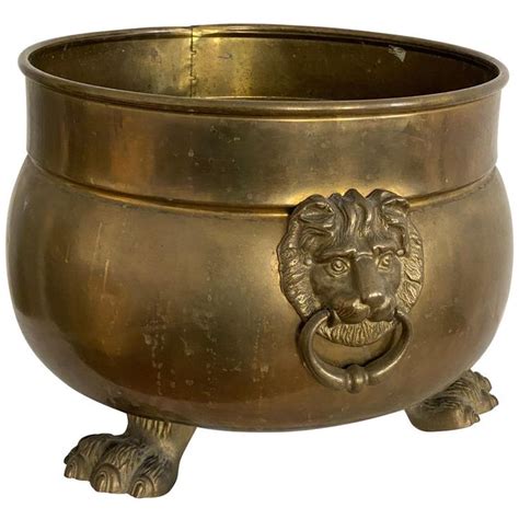 Antique Vienna Brass Rounded Jardini Re Plant Pot With Lions Head