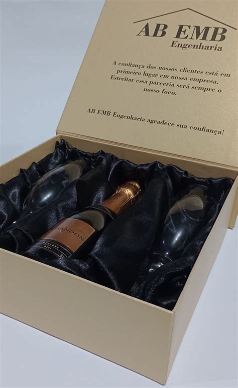 Caixa Para Brinde Corporativo Personalizada Mini Champanhe Elo