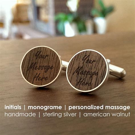 Personalized Cufflinks-WALNUT-SILVER-Custom Cufflinks,Engraved Cufflinks,Monogram CuffLinks ...