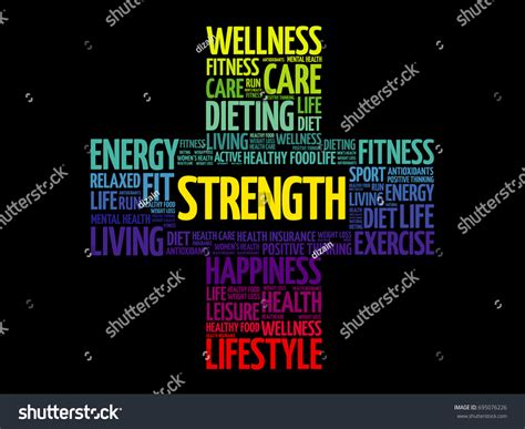 Strength Word Cloud Collage Health Cross Stock Vector Royalty Free