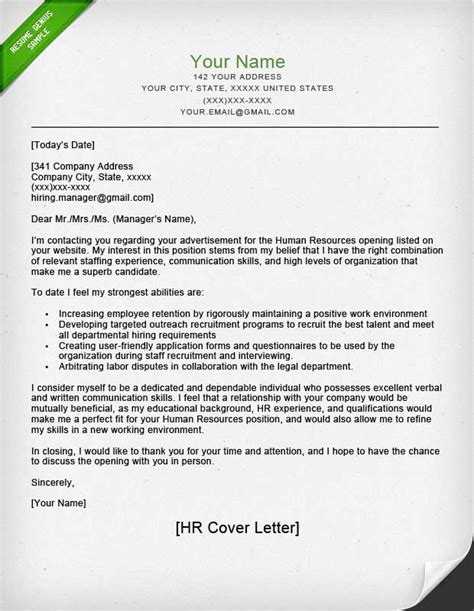 Human Resources Cover Letter Sample Resume Genius