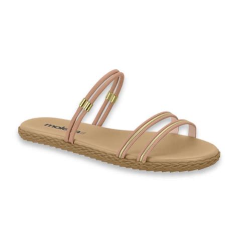 Sandália Rasteirinha Moleca 5452 130 Feminina Nude Dourado Kaisis Calçados