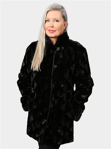 Black Semi Sheared Sculptured Mink Fur Jacket Reversible Estate Furs