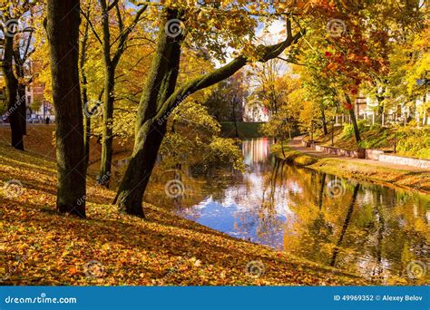 Park In The Fall And Pond In The Center Of Riga Stock Photo Image Of