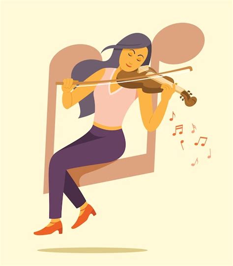 Mujer Tocando El Violín Ilustración Vector Premium