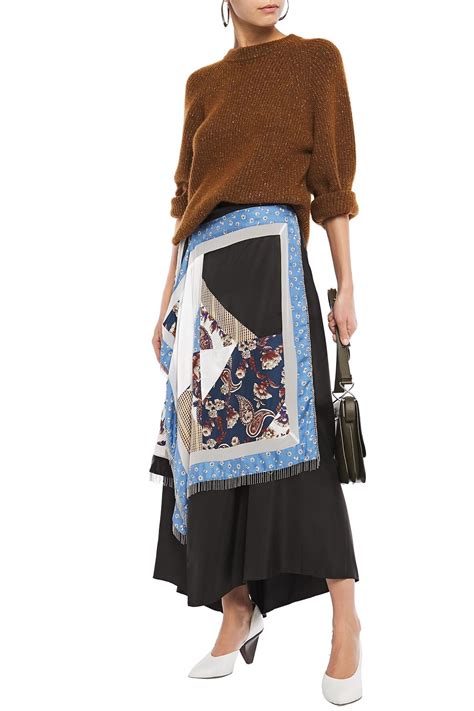 Phillip Lim Asymmetric Fringed Patchwork Silk Midi Skirt The Outnet