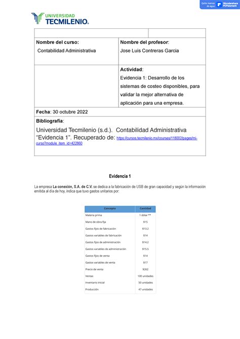 Contabilidad Administrativa Evidencia Evidencia La Empresa La