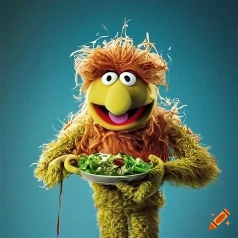 Muppet Holding A Salad With Ranch Dressing