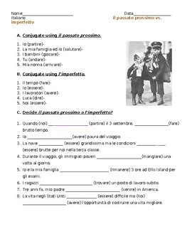 Italian Imperfetto Vs Passato Prossimo Past Tense Practice Worksheet