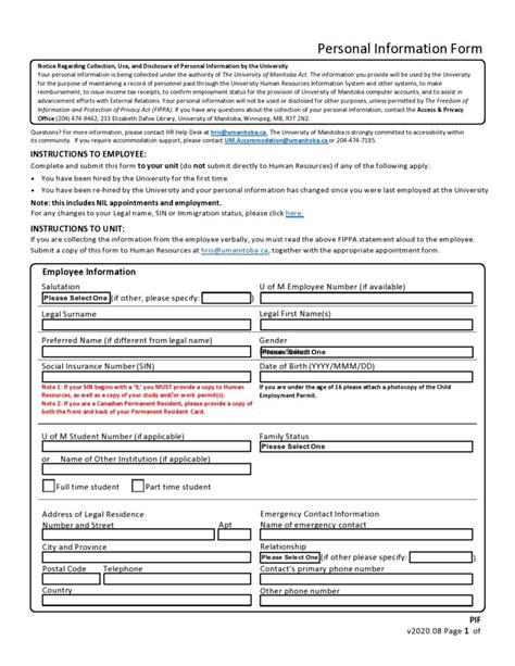 Free Personal Information Forms Templates Templatelab