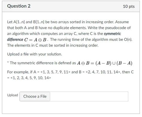 Solved Question 2 10 Pts Let A[1 N] And B[1 N] Be Two