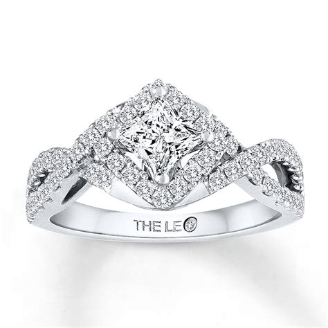 Previously Owned The Leo Diamond Engagement Ring 1 Ct Tw Princess And Round Cut 14k White Gold