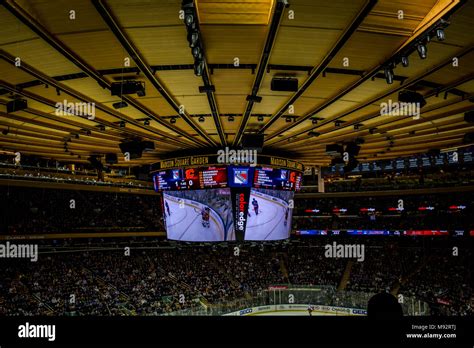 Spectators Watching Ice Hockey Game At Madison Square Garden Manhattan