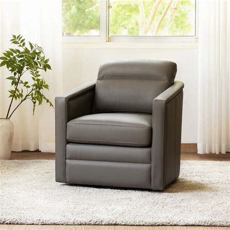 Artful Living Design Elvira In Wide Grey Genuine Leather Swivel