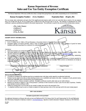 Fillable Online Ksrevenue PR 78EDSales Use Tax Entity Exemption