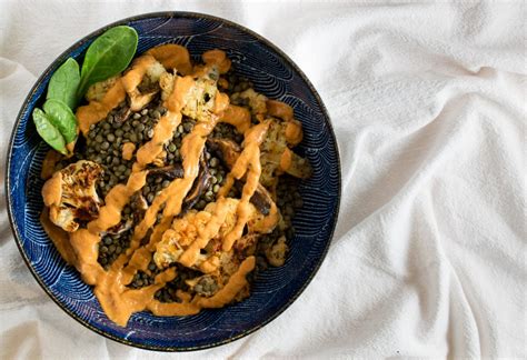 Cauliflower And French Lentils With Smoky Red Pepper Sauce The