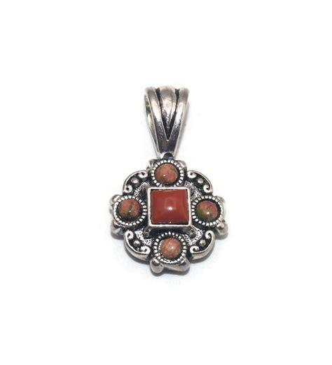 Vintage Premier Designs Silver Tone And Jasper Reversible Pendant Pd