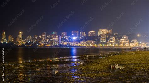 Mumbai night skyline view from Marine Drive in Mumbai, India. Stock Photo | Adobe Stock