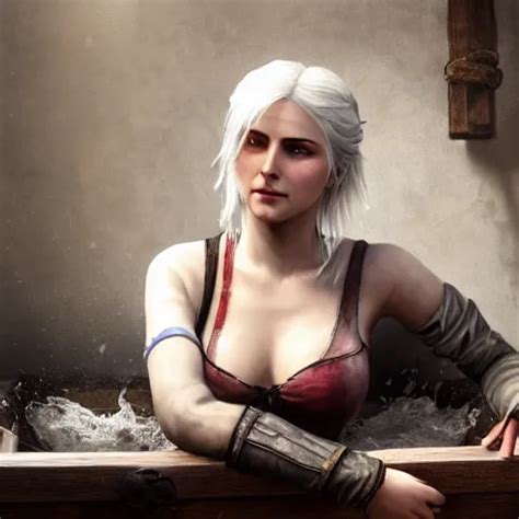 Painting Of Ciri From The Witcher In Wooden Bath Stable Diffusion