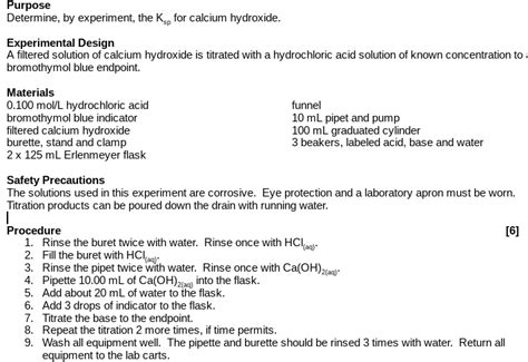 Solved Purpose Determine By Experiment The Ksp For Calcium Chegg