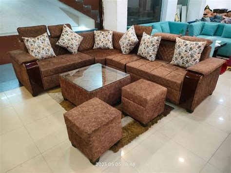 Brown L Shape Wooden Sofa Set At Rs 28000 Set L Shape Sofa Set In