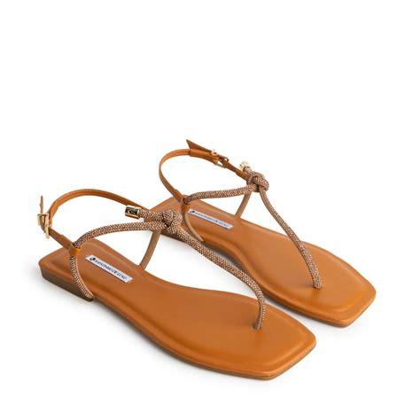 Rasteira Sandália Nude Almond Tira Nó Strass Brilho 1380 304 2 Marrom