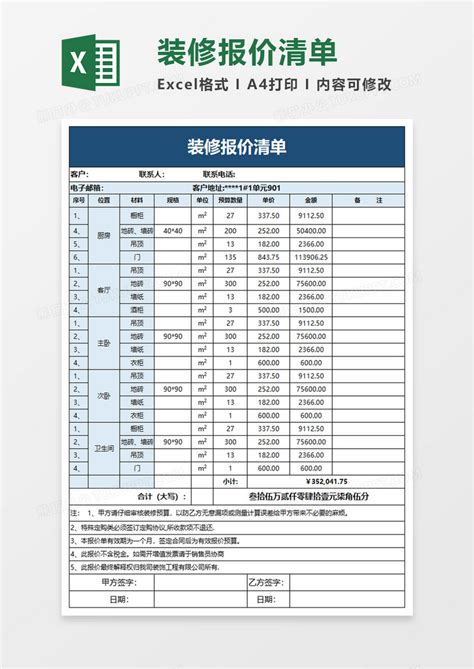 实用装修报价清单excel模板下载报价图客巴巴