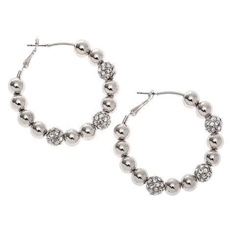 Silver 50mm Fireball Hoop Earrings Claires