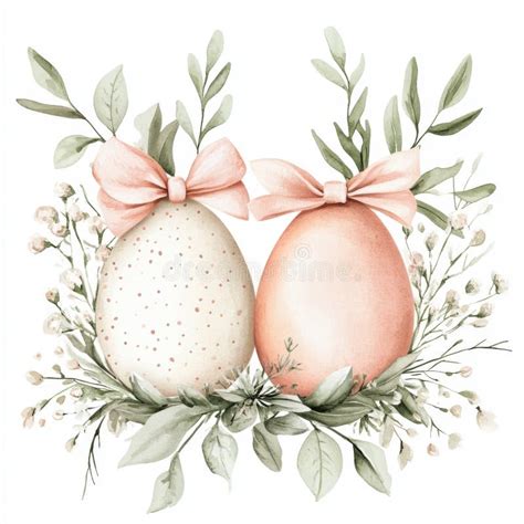 A Hand Painted Watercolor Illustration Featuring Easter Eggs Spring Flowers And Pussy Willows