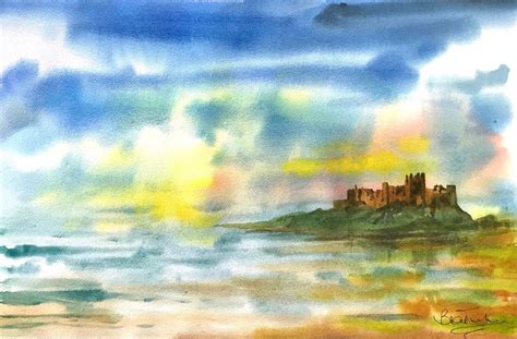 Bamburgh Castle In Northumberland Watercolour By Brian Tucker Artfinder