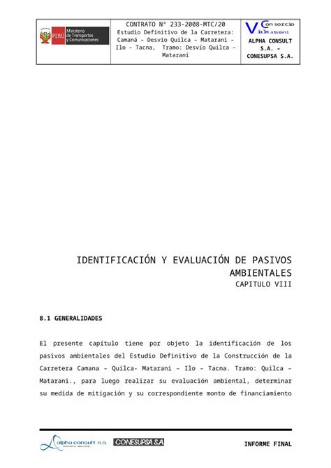 Doc Identificacion Evaluacion Pasivos Ambientales Dokumen Tips