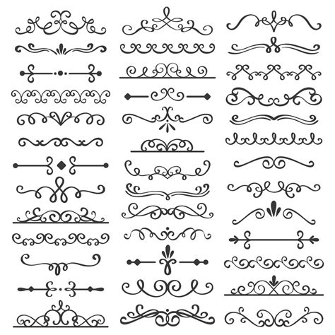 Decorative swirls dividers. Old text delimiter, calligraphic swirl bor ...