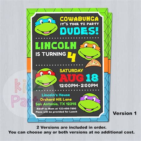 Ninja Turtle Pizza Party Invitations