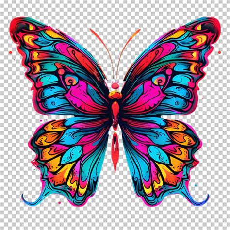 Ilustración de mariposa colorida en un fondo transparente Archivo PSD