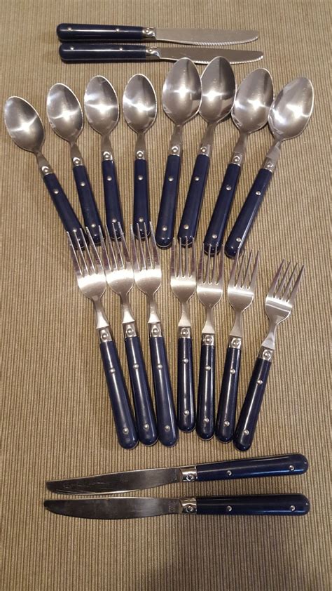 blue handled flatware  pieces  rivets family casual etsy glass