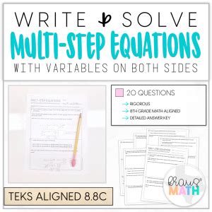 Write Solve Multi Step Equations Worksheet Teks C Kraus Math